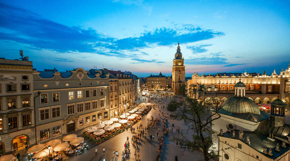 View of Poland at night for teachers looking to teach English in Poland