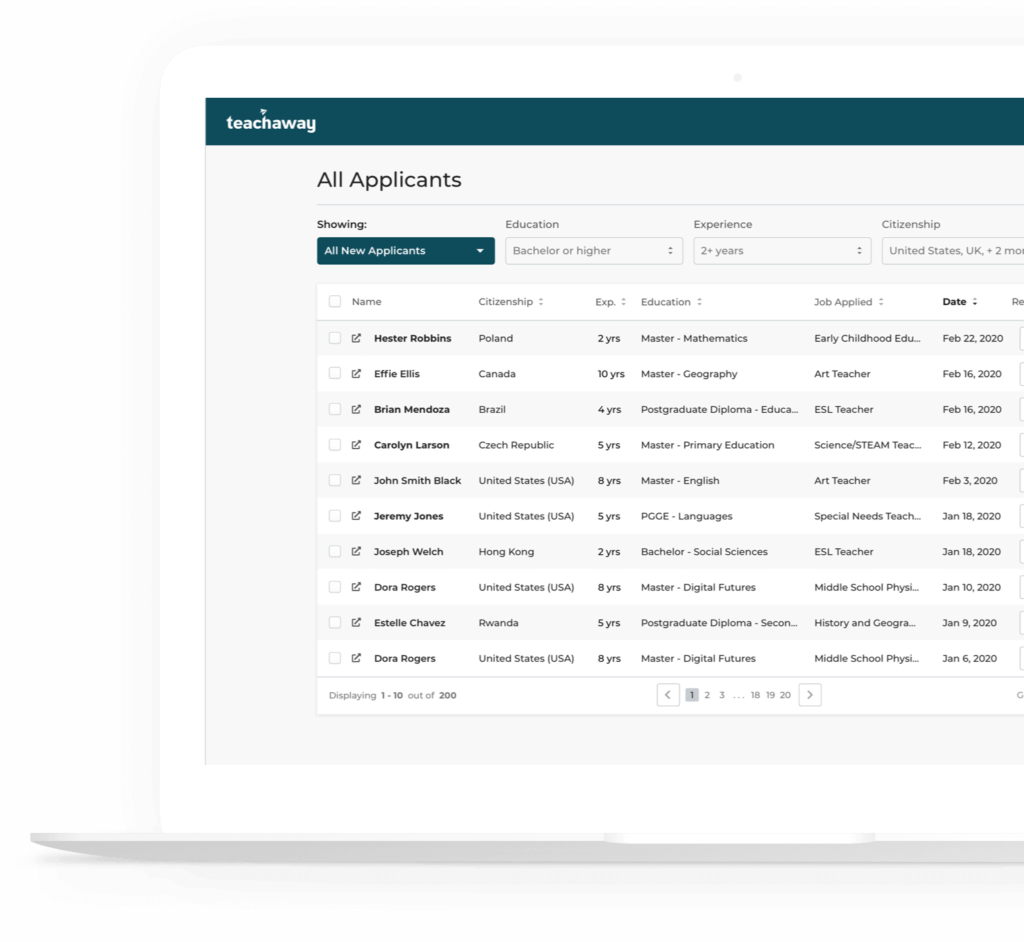 All applicants page in the platform All applicants page in the platform