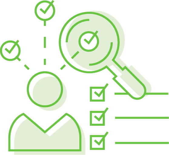 Search for candidates Illustration of a magnifying glass looking at the credentials of a specific candidate - teacher recruitment software.